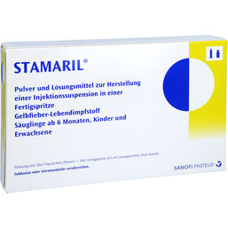 Abbildung: Stamaril Trockensubstanz mit Lösungsmittel 10X1 St, Pulver und Lösungsmittel zur Herstellung einer Injektionssuspension PZN 02528998