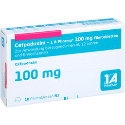 Abbildung: Cefpodoxim 1A Pharma 100 mg Filmtabletten 10 St, Filmtabletten PZN 02550242