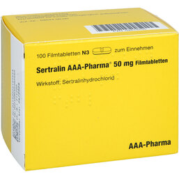 Abbildung: Sertralin 50 mg AAA Pharma Filmtabletten 100 St, Filmtabletten PZN 02619755