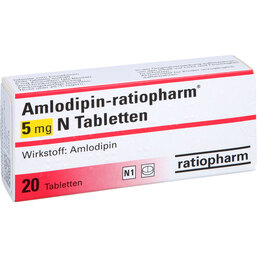 Abbildung: Amlodipin ratiopharm 5 mg N Tabletten 20 St, Tabletten PZN 02634097