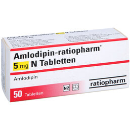 Abbildung: Amlodipin ratiopharm 5 mg N Tabletten 50 St, Tabletten PZN 02634105