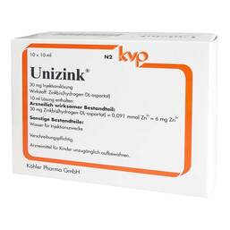 Abbildung: Unizink Injektionslösung in Ampullen 10X10 ml, Ampullen PZN 02647125