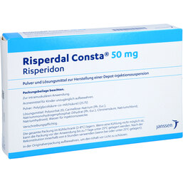 Abbildung: Risperdal Consta 50 mg Trockensubstanz mit Lösungsmittel 1 St, Pulver und Lösungsmittel zur Herstellung einer Depot-Injektionssuspension PZN 02650096