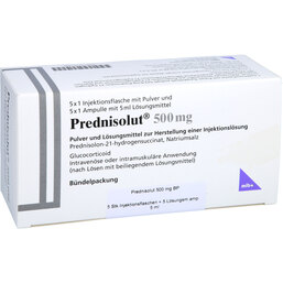 Abbildung: Prednisolut 500 mg Pulver und Lm.z.H.einer Injektionslösung 5 St, Pulver u. Lösungsmittel zur Herstellung einer Injektionslsg. PZN 02701480