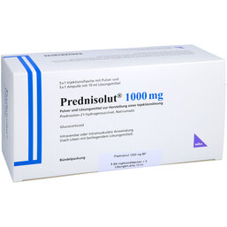 Abbildung: Prednisolut 1000 mg Pulver und Lm.z.H.einer Injektionslösung 5 St, Pulver u. Lösungsmittel zur Herstellung einer Injektionslsg. PZN 02701497