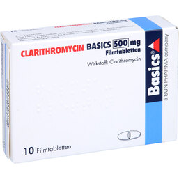 Abbildung: Clarithromycin Basics 500 mg Filmtabletten 10 St, Filmtabletten PZN 02703214