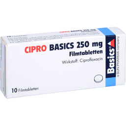 Abbildung: Cipro Basics 250 mg Filmtabletten 10 St, Filmtabletten PZN 02709091