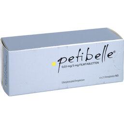 Abbildung: Petibelle 0,03mg / 3mg Filmtabletten 6X21 St, Filmtabletten PZN 02710906