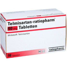 Abbildung: Telmisartan ratiopharm 40 mg Tabletten 98 St, Tabletten PZN 02716889