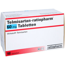 Abbildung: Telmisartan ratiopharm 60 mg Tabletten 98 St, Tabletten PZN 02718061
