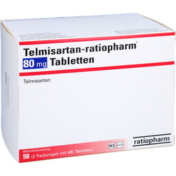 Abbildung: Telmisartan ratiopharm 80 mg Tabletten 98 St, Tabletten PZN 02718397