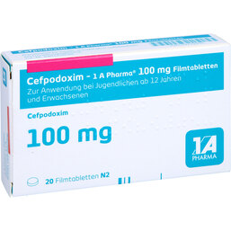 Abbildung: Cefpodoxim 1A Pharma 100 mg Filmtabletten 20 St, Filmtabletten PZN 02719250