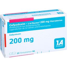 Abbildung: Cefpodoxim 1A Pharma 200 mg Filmtabletten 15 St, Filmtabletten PZN 02719296