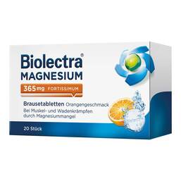 Abbildung: Biolectra® MAGNESIUM 365 mg fortissimum Orange Brausetabletten Brausetabletten, 20 St PZN 02725210