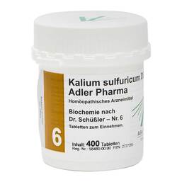 Abbildung: Biochemie Adler 6 Kalium sulfuricum D6 Adl.Ph. Tabletten Tabletten, 400 St PZN 02727255