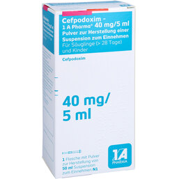 Abbildung: Cefpodoxim 1A Pharma 40mg / 5ml Pulver zur He.einer Suspension 50 ml, Pulver zur Herstellung einer Suspension zum Einnehmen PZN 02727858