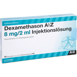 Abbildung: Dexamethason AbZ 8 mg / 2 ml Injektionslösung Ampullen 10 St, Ampullen PZN 02740534
