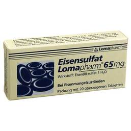 Abbildung: Eisensulfat Lomapharm 65 mg überzogene Tabletten Überzogene Tabletten, 20 St PZN 02750521