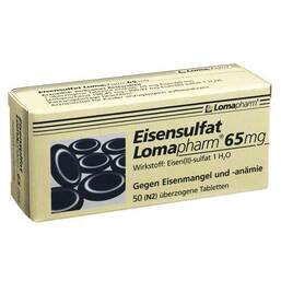Abbildung: Eisensulfat Lomapharm 65 mg überzogene Tabletten 50 St, Überzogene Tabletten PZN 02750538