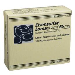 Abbildung: Eisensulfat Lomapharm 65 mg überzogene Tabletten Überzogene Tabletten, 100 St PZN 02750544