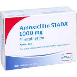 Abbildung: Amoxicillin STADA 1000 mg Filmtabletten 20 St, Filmtabletten PZN 02760548