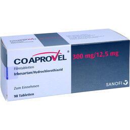 Abbildung: Coaprovel 300 mg / 12,5 mg Filmtabletten 98 St, Filmtabletten PZN 02766781