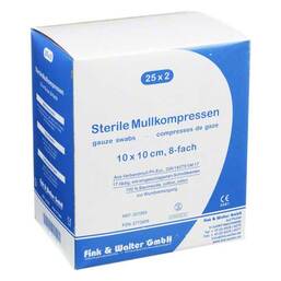 Abbildung: Mullkompressen 10x10 cm steril 8-fach 25X2 St, Kompressen PZN 02773806