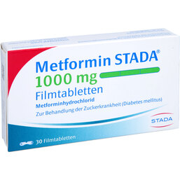 Abbildung: Metformin STADA 1000 mg Filmtabletten 30 St, Filmtabletten PZN 02781740