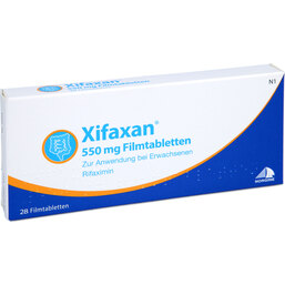Abbildung: Xifaxan 550 mg Filmtabletten 28 St, Filmtabletten PZN 02834212
