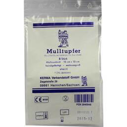 Abbildung: Mulltupfer 15x15cm walnussgroß steril 5 St, Tupfer PZN 02845948