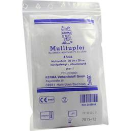 Abbildung: Mulltupfer 20x20cm pflaumengroß steril 5 St, Tupfer PZN 02845954