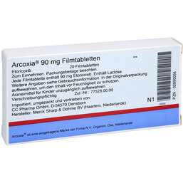 Abbildung: Arcoxia 90 mg Filmtabletten 20 St, Filmtabletten PZN 02850056