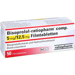 Abbildung: Bisoprolol ratiopharm com.5mg / 12,5mg Filmtabletten 50 St, Filmtabletten PZN 02859330