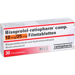 Abbildung: Bisoprolol ratiopharm com.10mg / 25mg Filmtabletten 30 St, Filmtabletten PZN 02859353