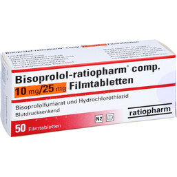 Abbildung: Bisoprolol ratiopharm com.10mg / 25mg Filmtabletten 50 St, Filmtabletten PZN 02859376