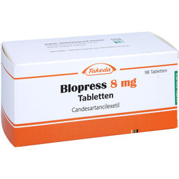 Abbildung: Blopress 8 mg Tabletten 98 St, Tabletten PZN 02860362
