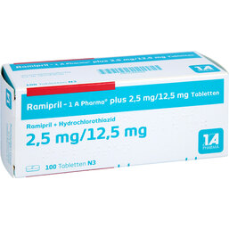 Abbildung: Ramipril 1A Pharma plus 2,5 mg / 12,5 mg Tabletten 100 St, Tabletten PZN 02889584