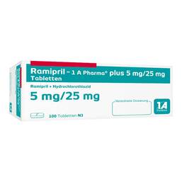 Abbildung: Ramipril 1A Pharma plus 5 mg / 25 mg Tabletten 100 St, Tabletten PZN 02889615