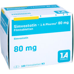 Abbildung: Simvastatin 1A Pharma 80 mg Filmtabletten 100 St, Filmtabletten PZN 02918297