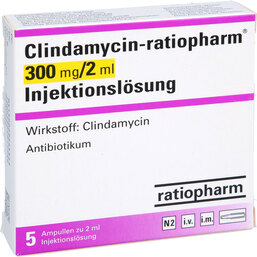 Abbildung: Clindamycin ratiopharm 300mg / 2ml Injektionslösung Ampullen 5 St, Ampullen PZN 02922554