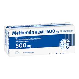 Abbildung: Metformin Hexal 500 mg Filmtabletten 180 St, Filmtabletten PZN 02937538