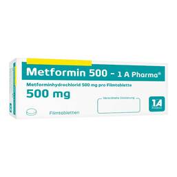 Abbildung: Metformin 500 1A Pharma Filmtabletten 180 St, Filmtabletten PZN 02950958