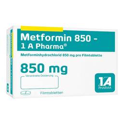 Abbildung: Metformin 850 1A Pharma Filmtabletten 180 St, Filmtabletten PZN 02950964