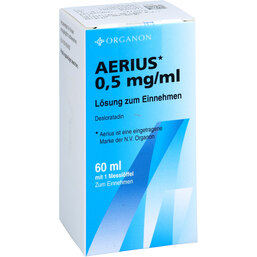 Abbildung: Aerius 0,5 mg / ml Lösung zum Einnehmen 60 ml, Lösung zum Einnehmen PZN 02951047