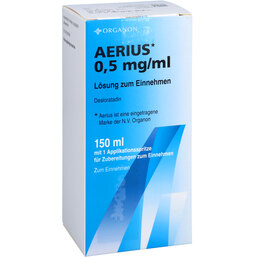 Abbildung: Aerius 0,5 mg / ml Lösung zum Einnehmen 150 ml, Lösung zum Einnehmen PZN 02951053