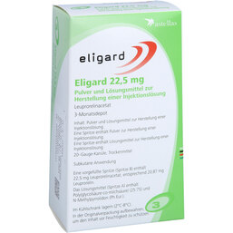 Abbildung: Eligard 22,5 mg Trockensubstanz mit Lösungsmittel 1 St, Pulver u. Lösungsmittel zur Herstellung einer Injektionslsg. PZN 02952621