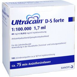 Abbildung: Ultracain D-S forte 1:100.000 für d.Zahnh. Zyl.-Ampulle 100X1.7 ml, Zylinderampullen PZN 03018466