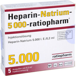 Abbildung: Heparin Natrium 5.000 ratiopharm Ampullen 5X0.2 ml, Ampullen PZN 03029820