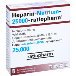 Abbildung: Heparin Natrium 25.000 ratiopharm 5X5.0 ml, Durchstechflaschen PZN 03029843