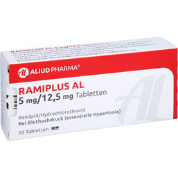 Abbildung: Ramiplus AL 5 mg / 12,5 mg Tabletten 20 St, Tabletten PZN 03031366